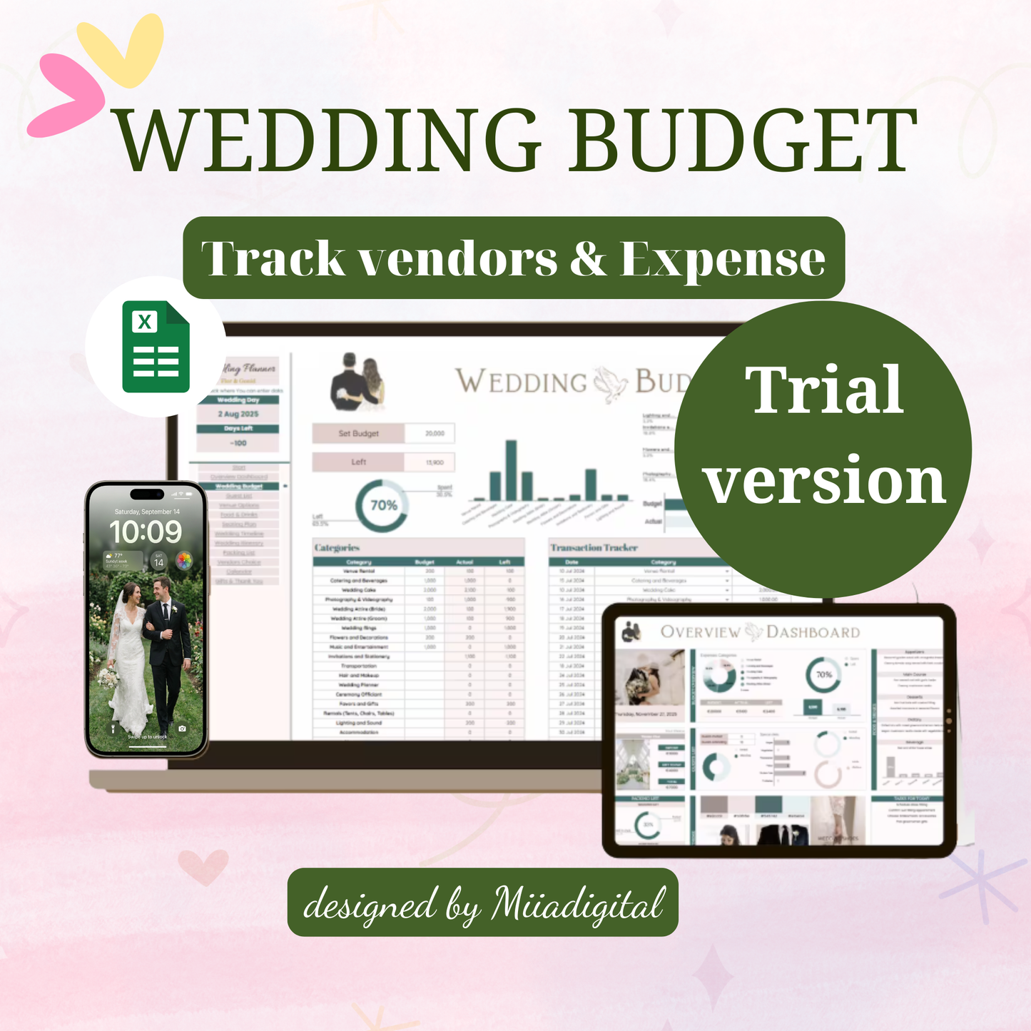 Mini EXCEL Wedding Budget Wedding Planner Spreadsheet Google Sheets