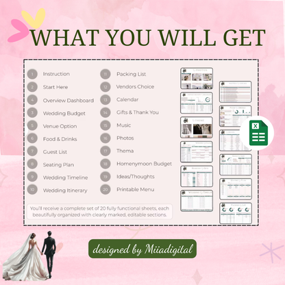 EXCEL Wedding Budget Wedding Planner Spreadsheet Google Sheets Budget Excel Wedding Finance Tracker Wedding Cost Tracking Expenses Bride Budget