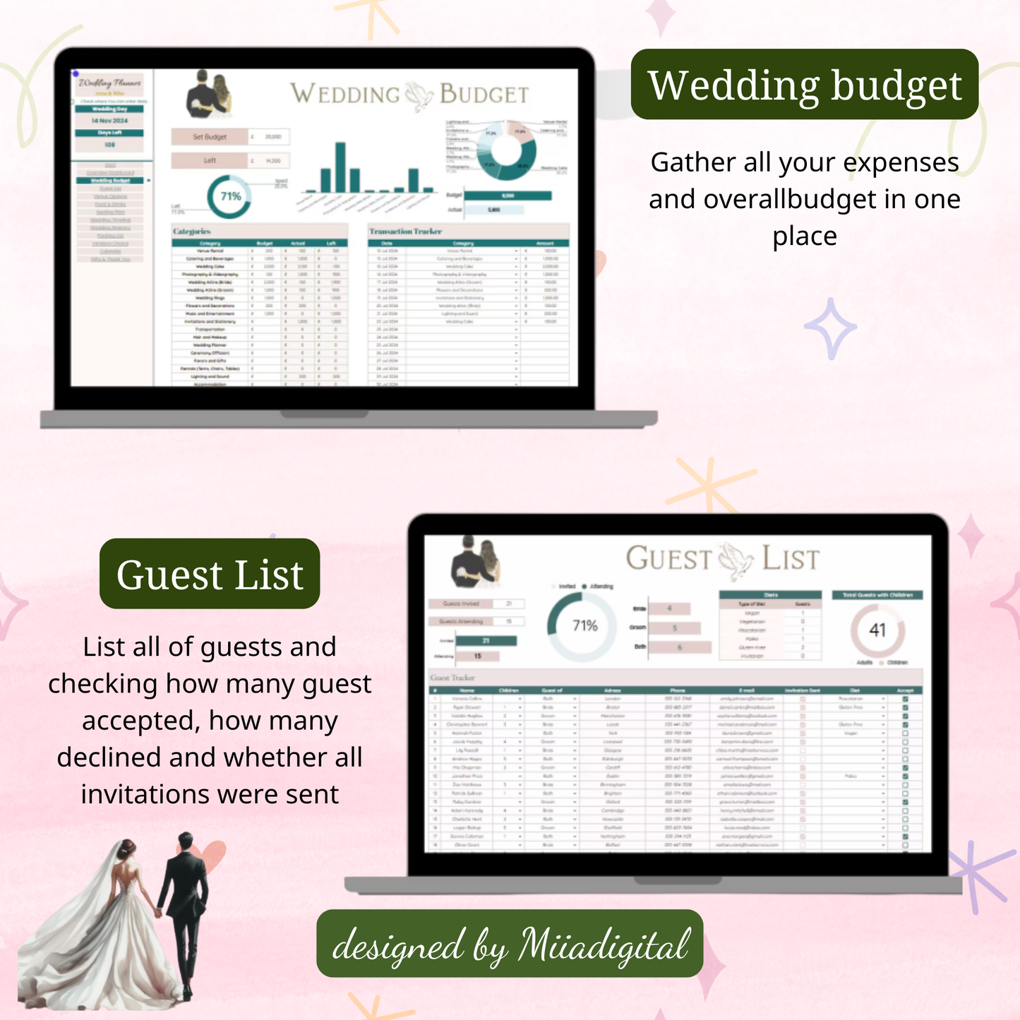 EXCEL Wedding Budget Wedding Planner Spreadsheet Google Sheets Budget Excel Wedding Finance Tracker Wedding Cost Tracking Expenses Bride Budget
