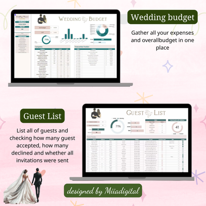 EXCEL Wedding Budget Wedding Planner Spreadsheet Google Sheets Budget Excel Wedding Finance Tracker Wedding Cost Tracking Expenses Bride Budget